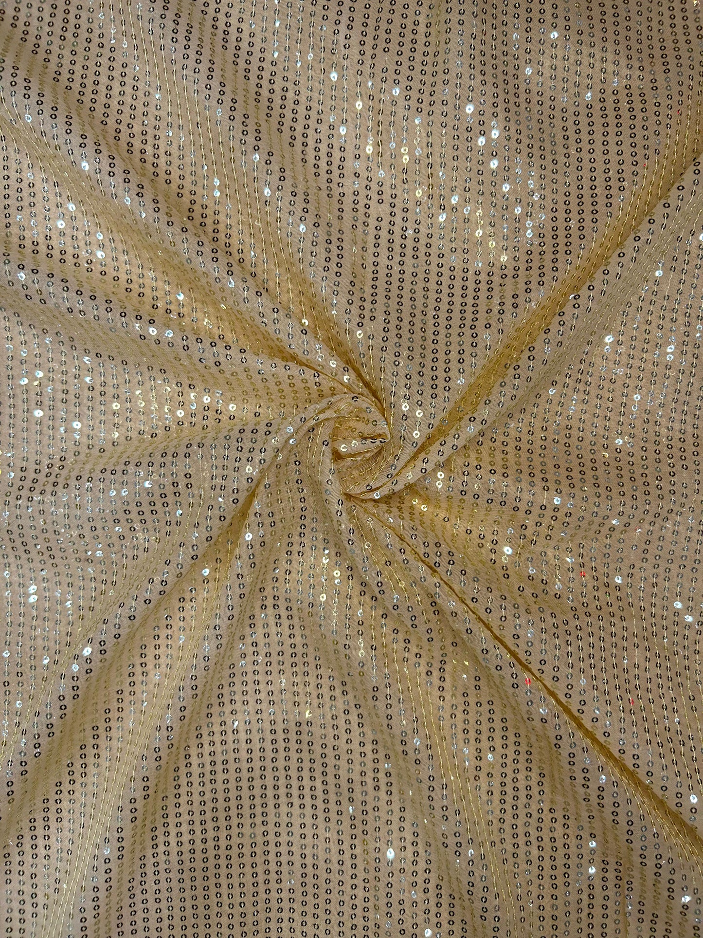 Yellow golden Georgette Sequin Embroidery Fabric for Saree, Lehenga & Gown