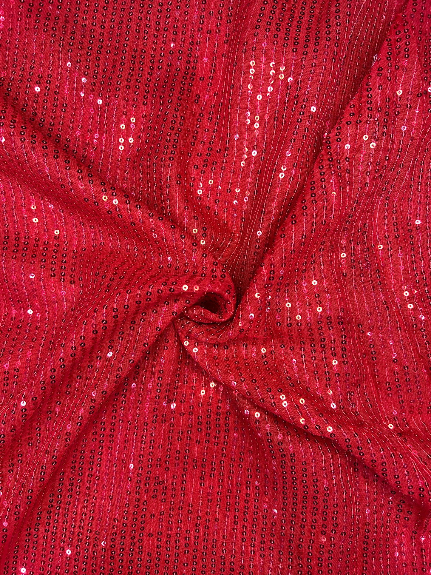 Red -  Georgette Sequin Embroidery Fabric for Saree, Lehenga & Gown