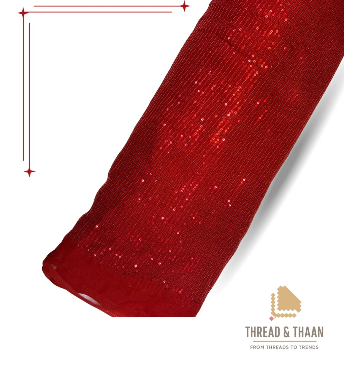 Red -  Georgette Sequin Embroidery Fabric for Saree, Lehenga & Gown
