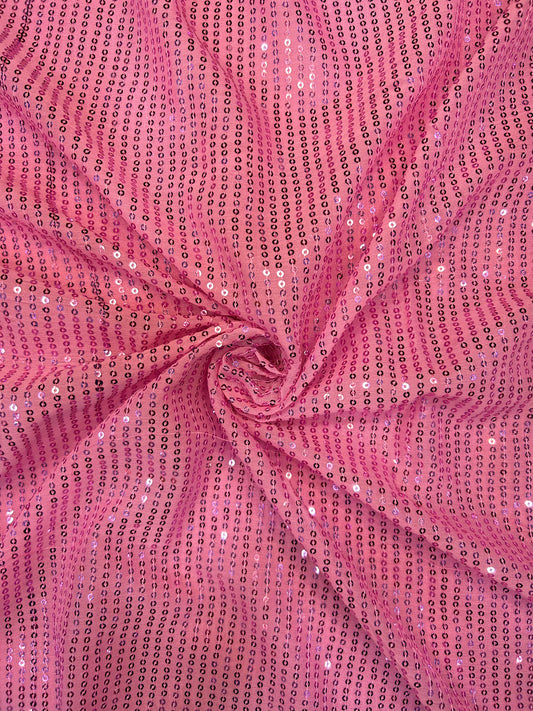 pink -  Georgette Sequin Embroidery Fabric for Saree, Lehenga & Gown