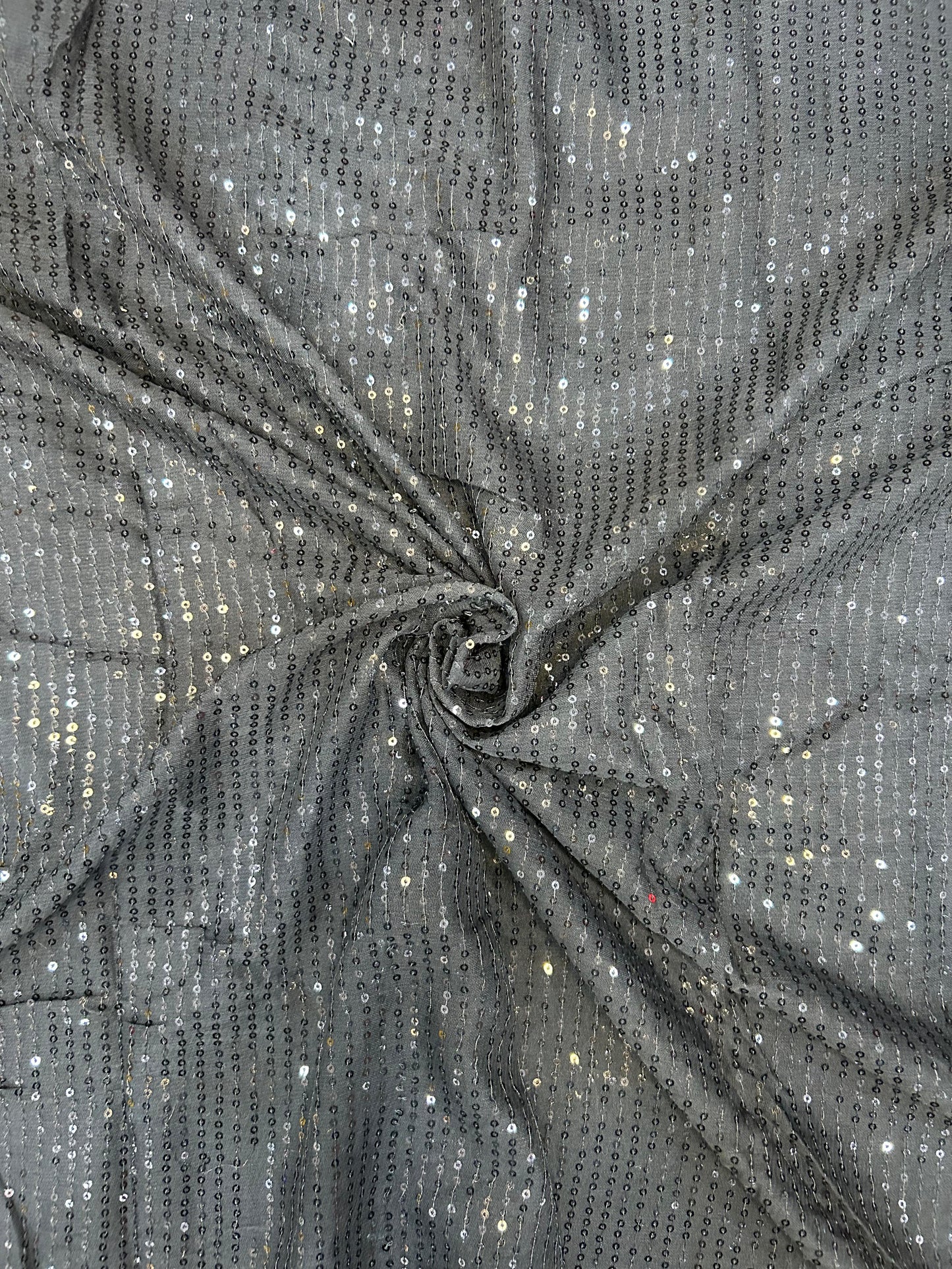 Grey -  Georgette Sequin Embroidery Fabric for Saree, Lehenga & Gown