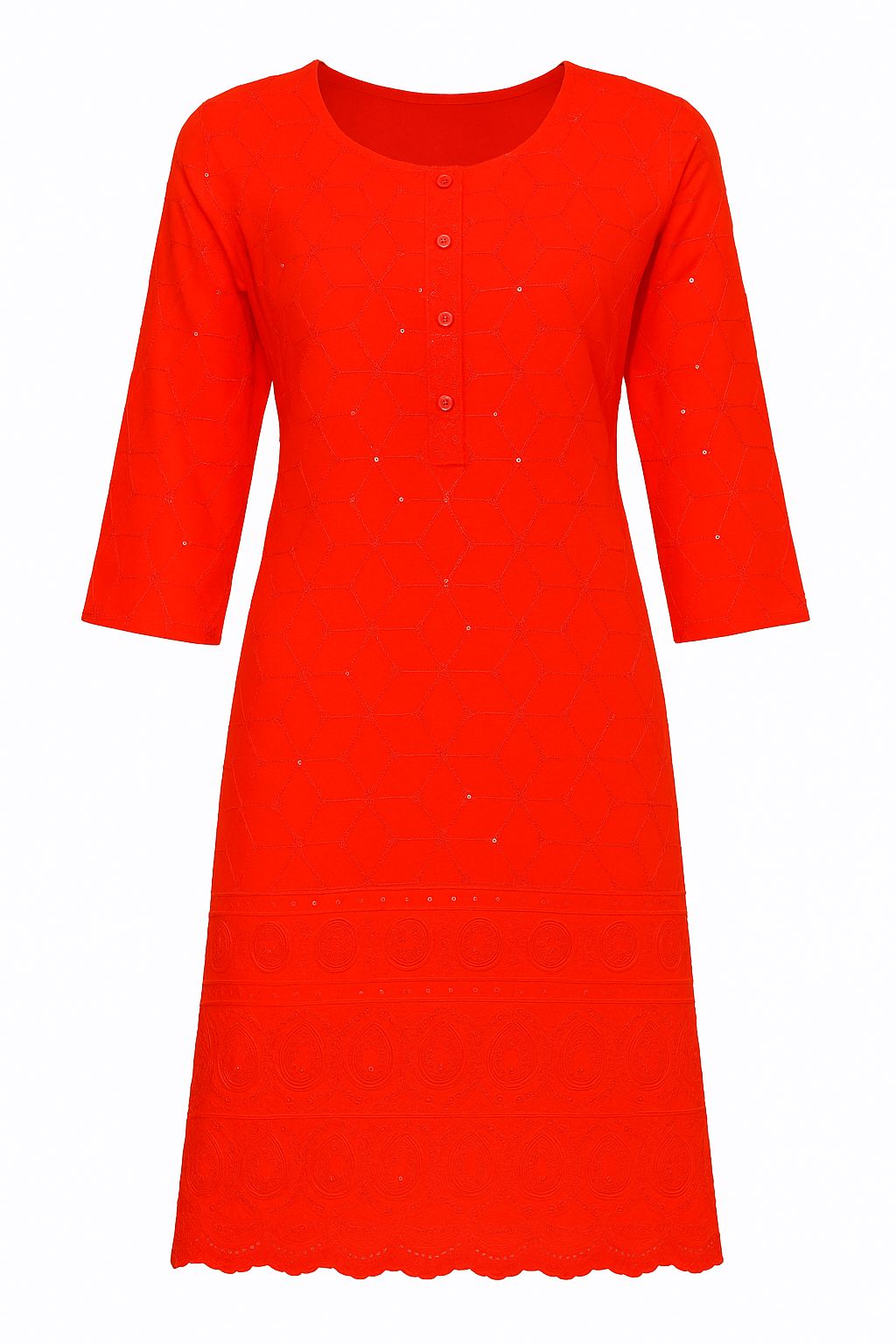 "Designer Rayon Sequin Embroidery Kurti Fabric | Red Dress Material for Suits & Gowns"