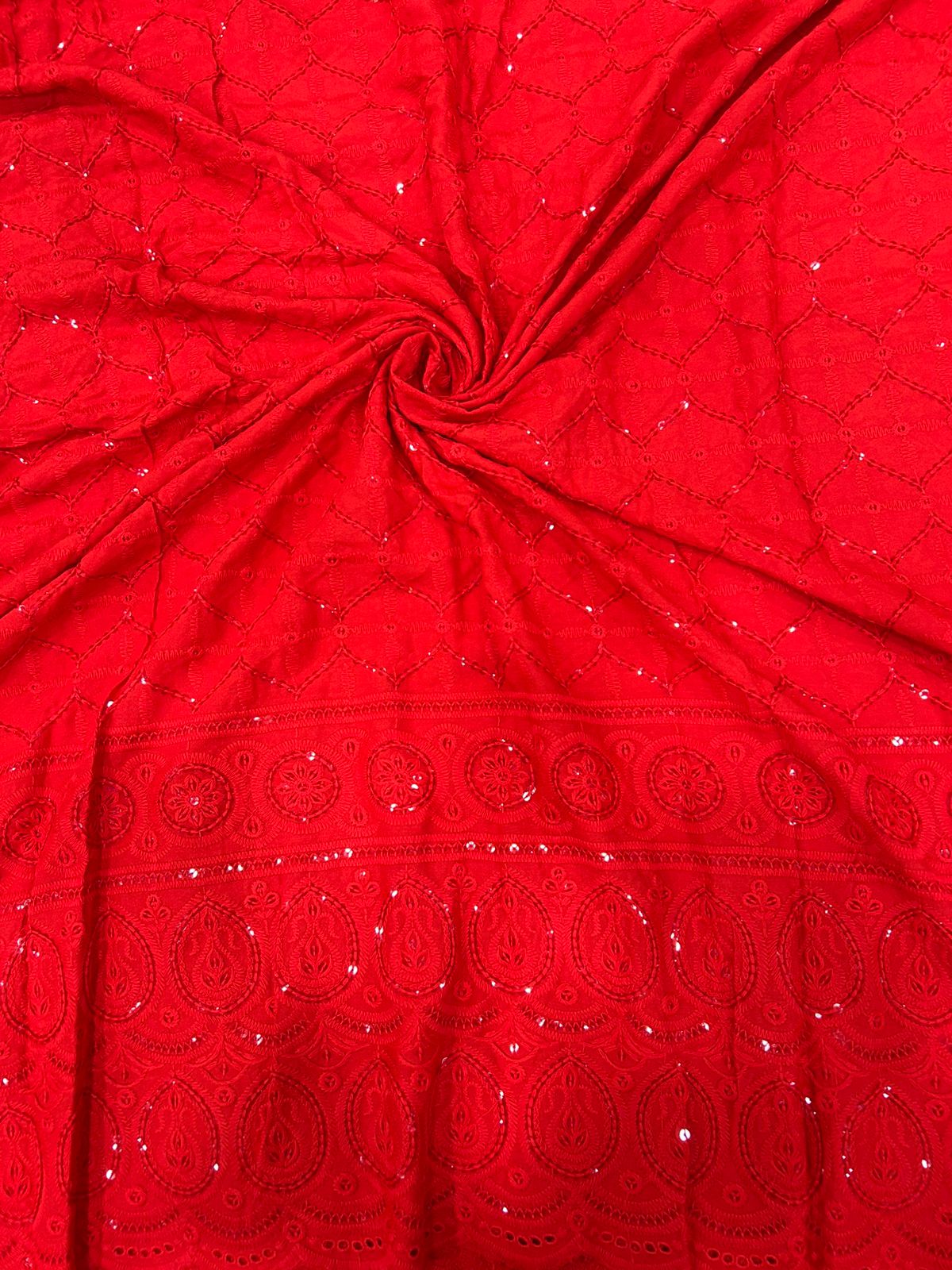 "Designer Rayon Sequin Embroidery Kurti Fabric | Red Dress Material for Suits & Gowns"