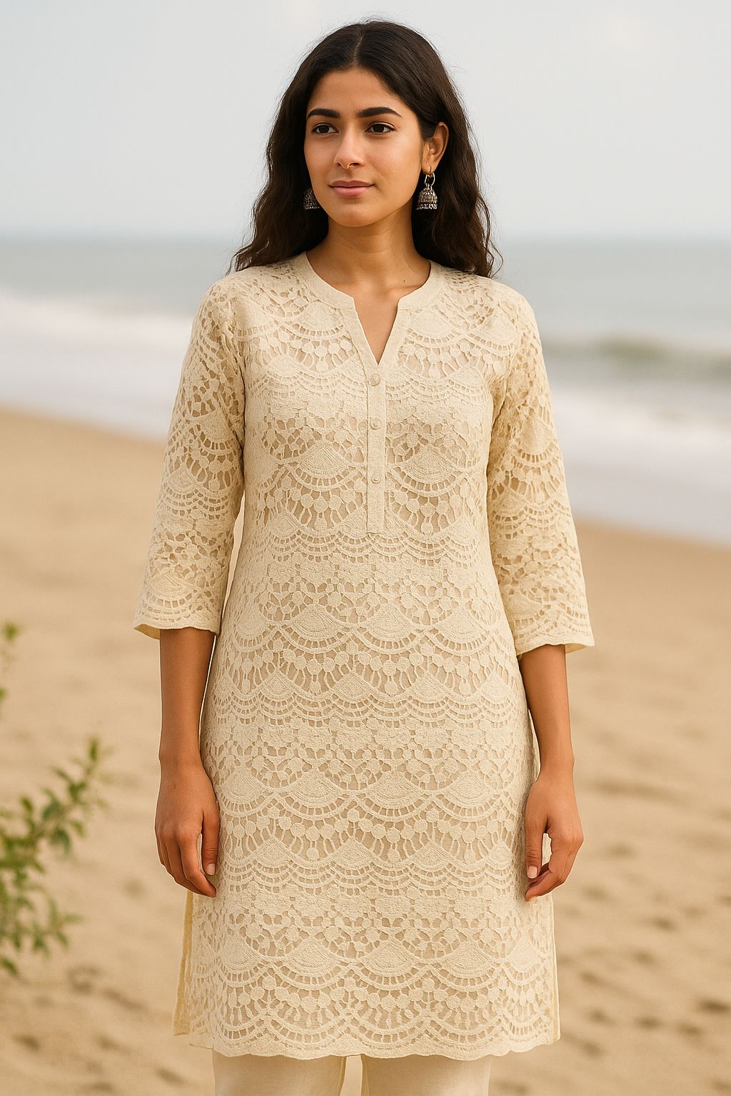 Wave” – 44” GPO Cotton Lace Fabric – Dyeable. Design