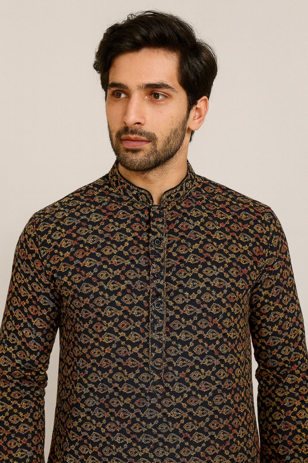 Men’s Kurta fabric sequins work with Digital print