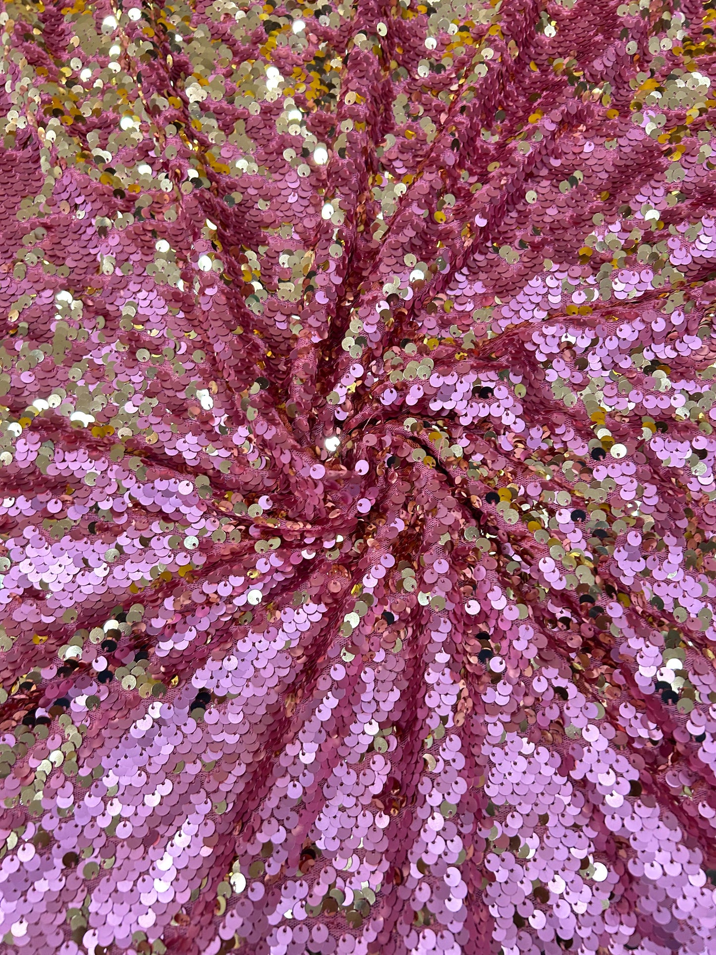 Pink & Gold Reversible Sequin Net Fabric – 44” Width | Sarees, Lehengas & Designer Wear