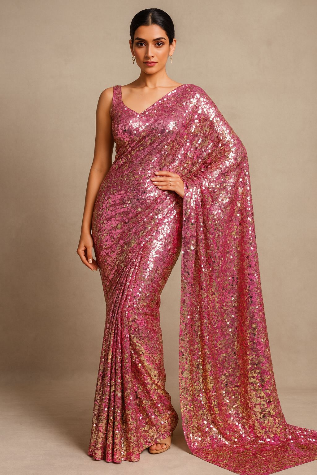 Pink & Gold Reversible Sequin Net Fabric – 44” Width | Sarees, Lehengas & Designer Wear