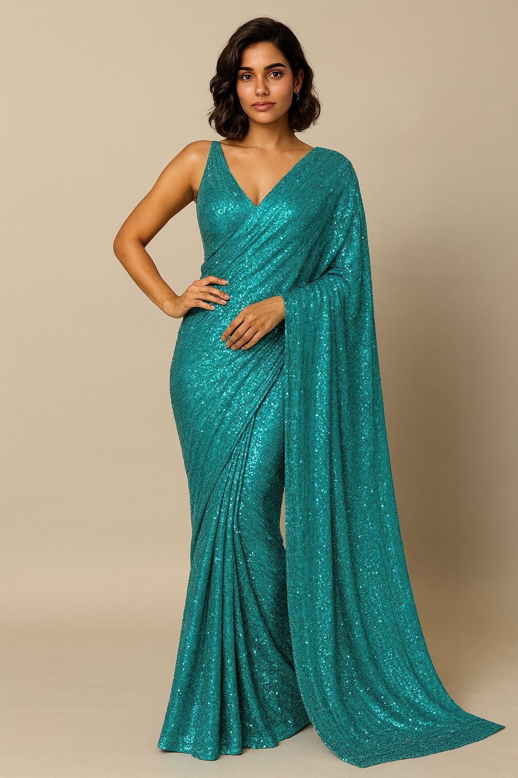 Emerald Green saree Zara Sequin Lycra Net Fabric – 60” Width | Sarees, Lehengas & Designer Wear