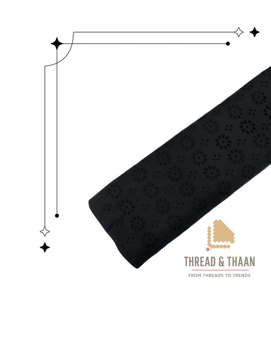 Black Hakuba Cotton Embroidered Fabric