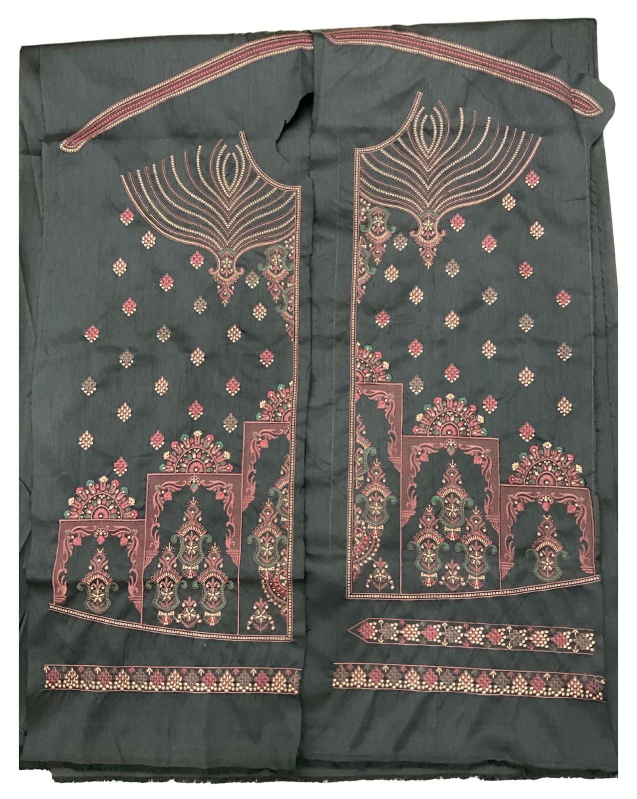 Premium Unstitched Kurta Koti Pajama (Set of 3) | Black with Embroidered Koti Design