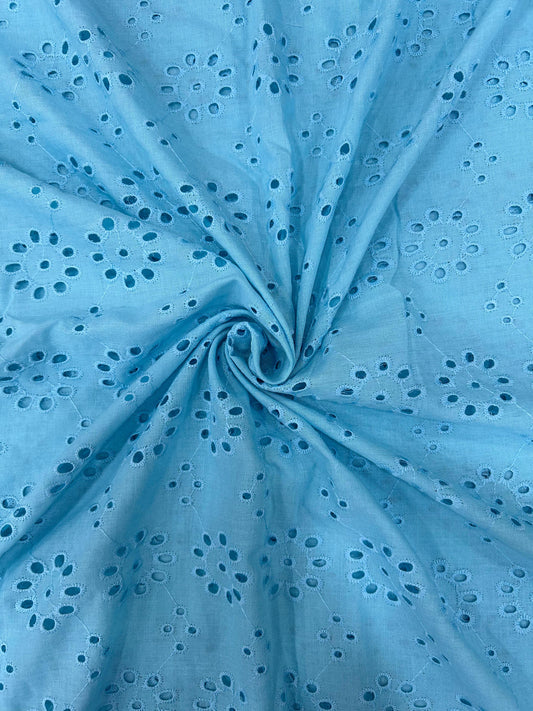 Hakuba Sky Blue Cotton Embroidered Fabric