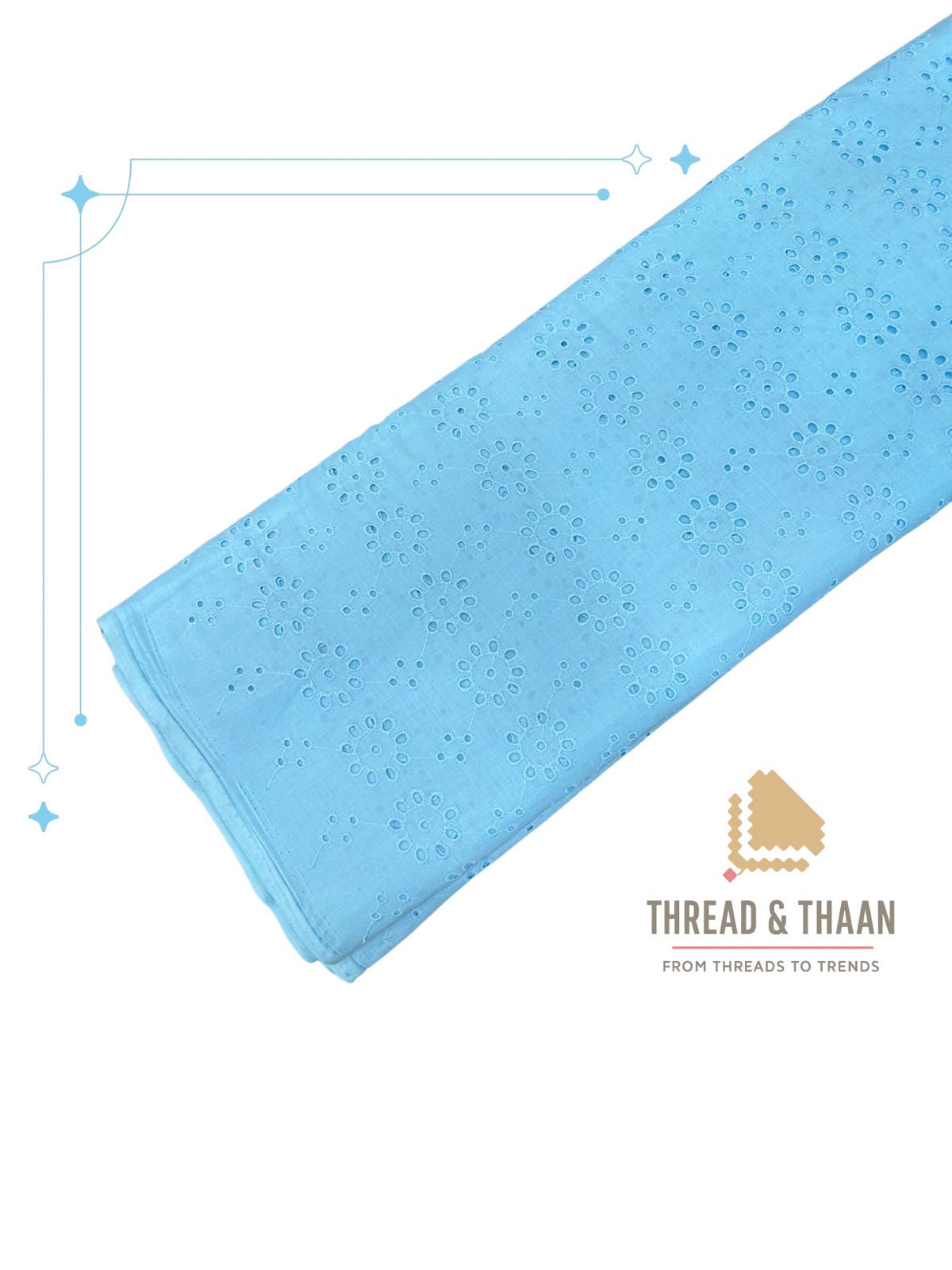 Hakuba Sky Blue Cotton Embroidered Fabric