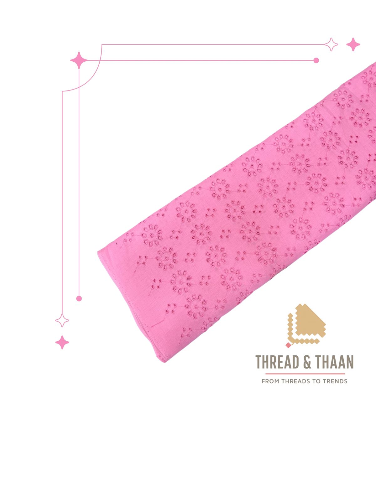 Pink Hakuba Cotton Embroidered Fabric