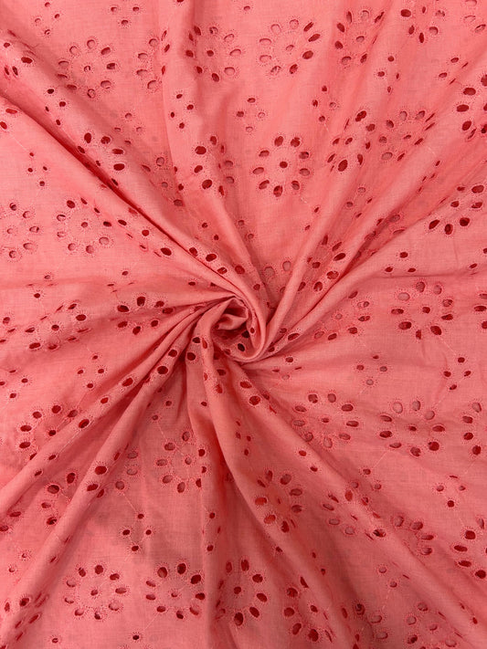 Peach Hakuba Cotton Embroidered Fabric