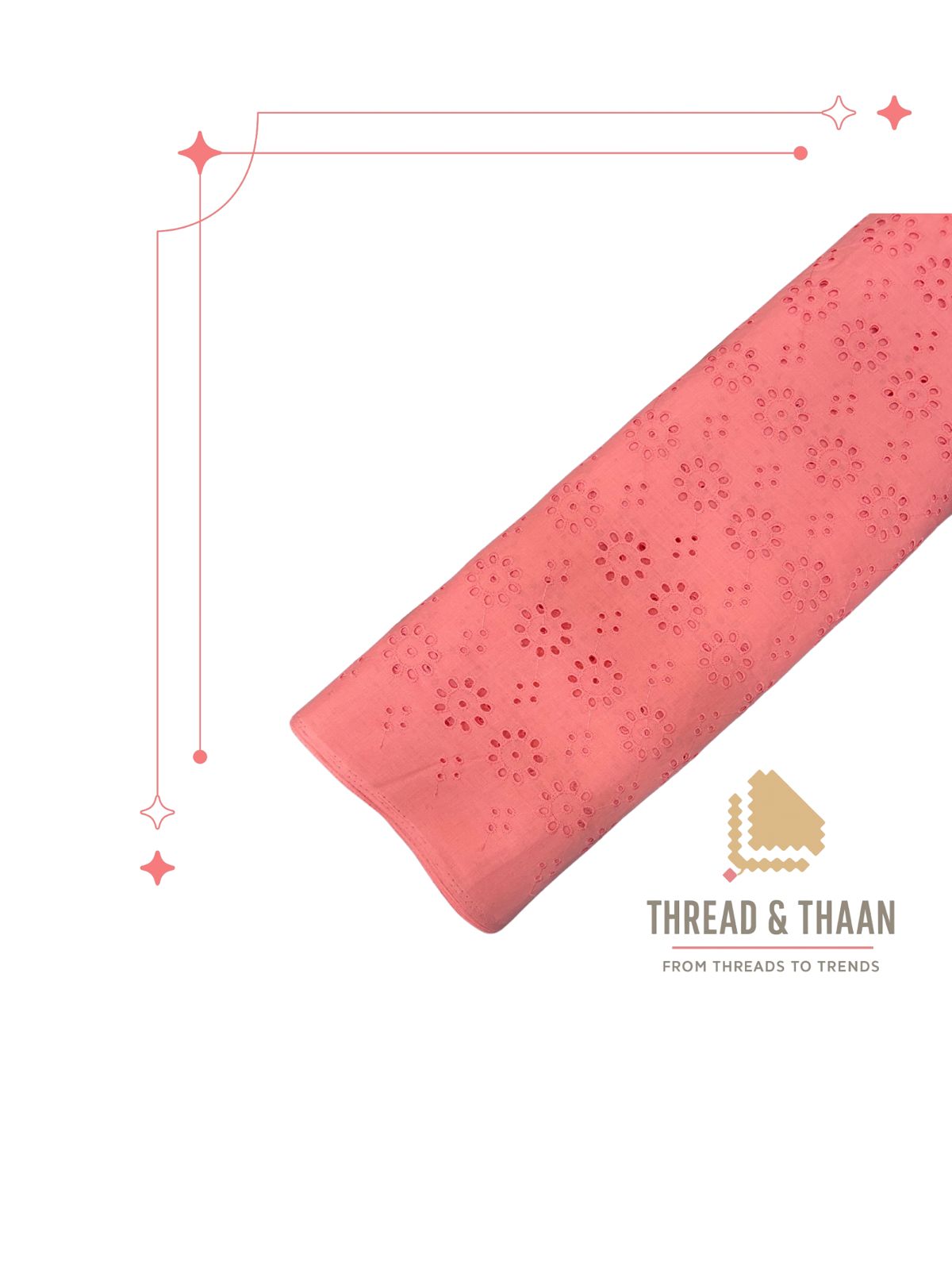 Peach Hakuba Cotton Embroidered Fabric
