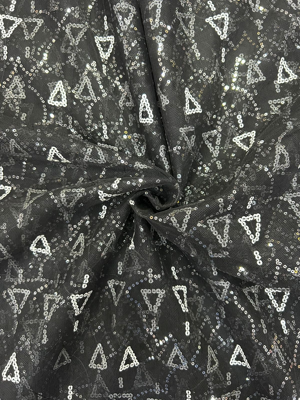 Black Net Fabric with White Sequin Embroidery | 42" Width | 36" Work