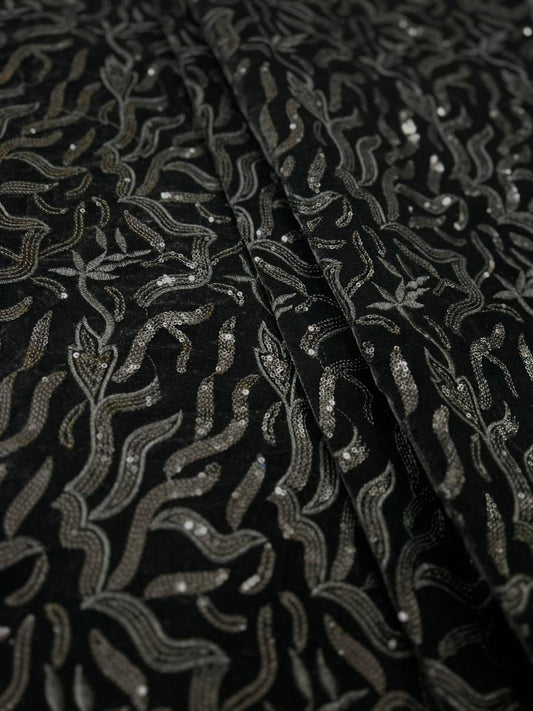 Premium Black Sequin & Thread Embroidered Velvet Fabric