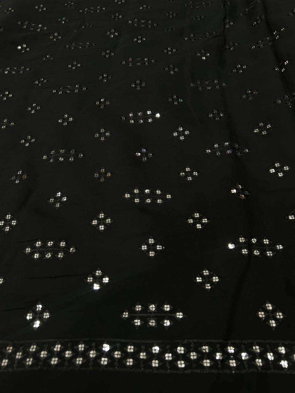 Luxury Black Roman Silk Mirror Work Kurta Fabric for Kids | Skin-Friendly & Soft Touch Premium Designer Fabric for Weddings, Festive Functions & Partywear | Wide 58”