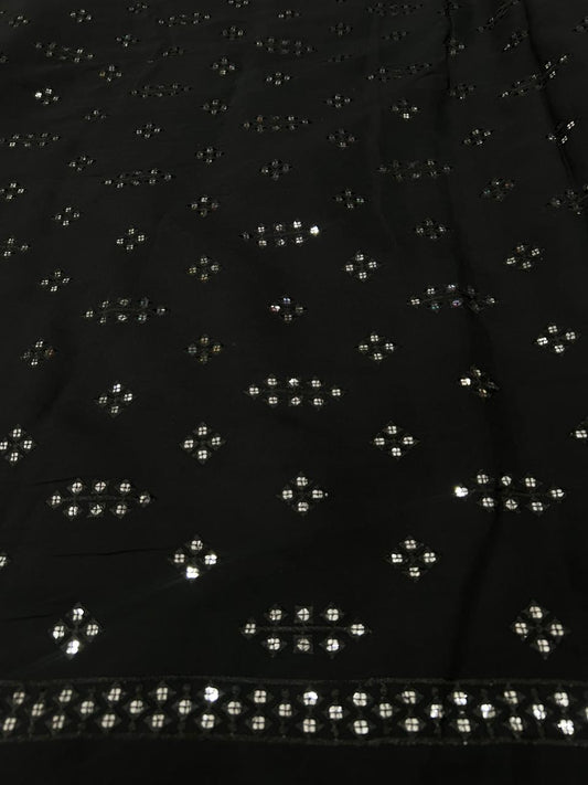 Luxury Black Roman Silk Mirror Work Kurta Fabric for Kids | Skin-Friendly & Soft Touch Premium Designer Fabric for Weddings, Festive Functions & Partywear | Wide 58”