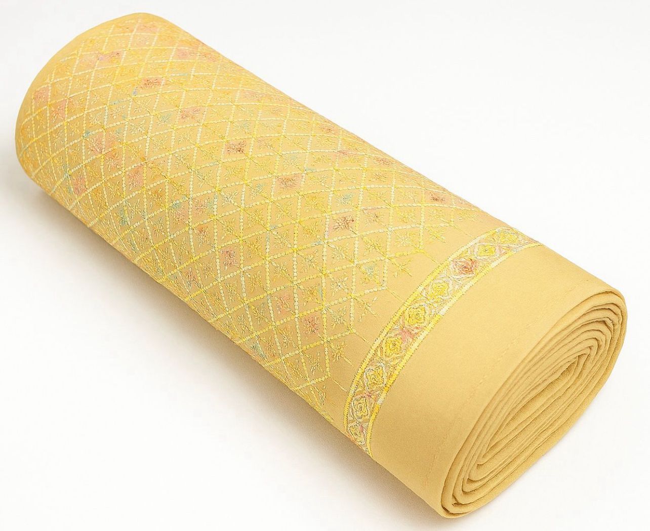 Designer embroidered fabric displayed alongside a child wearing the matching kurta, suitable for festive fashion, party wear, and cultural events
