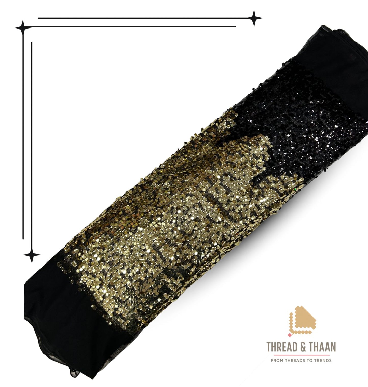 "Black & Gold Double Sequin Net Fabric
