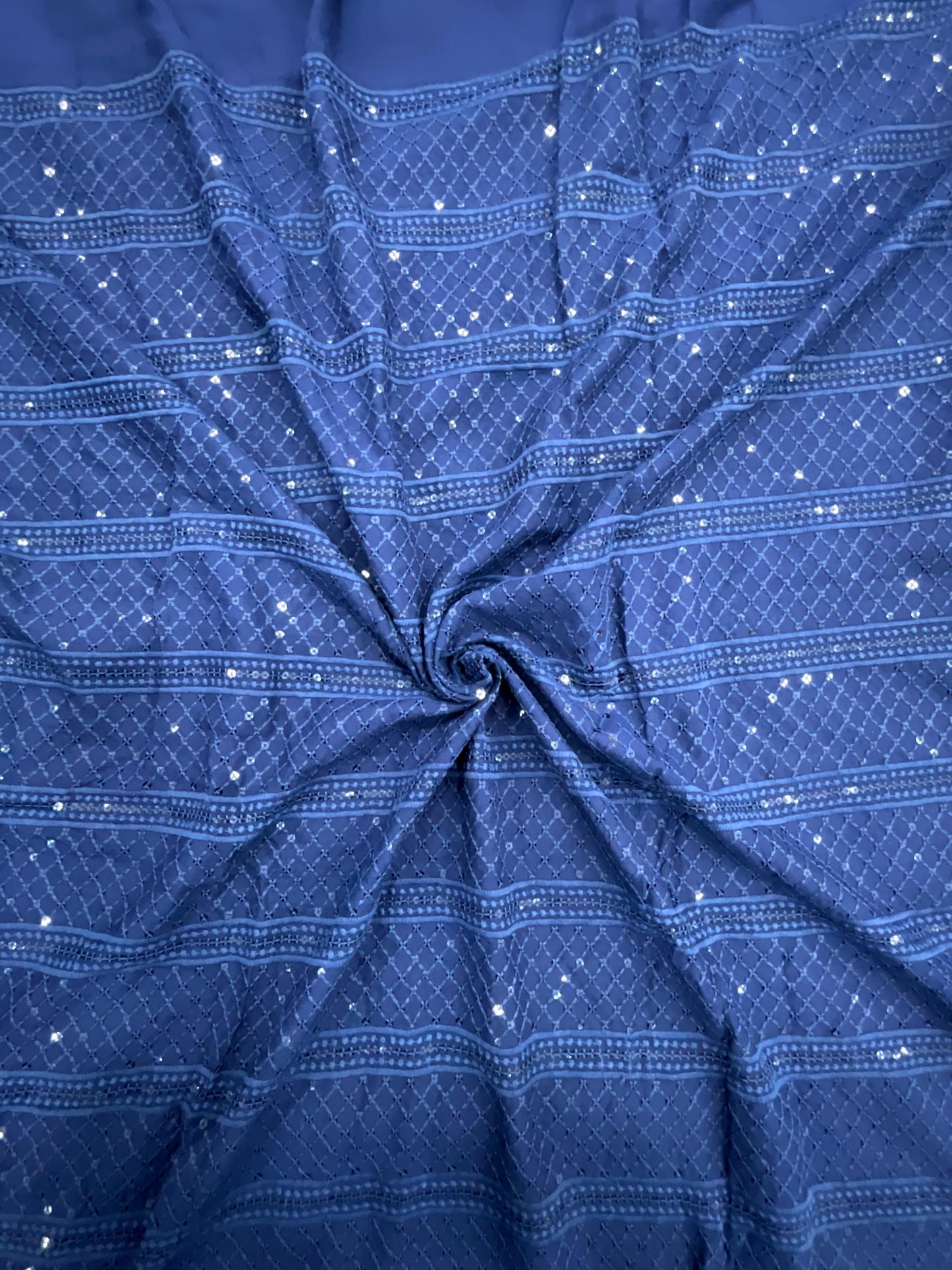 Men’s Kurta Fabric – Embroidery & Sequence Work Navy blue