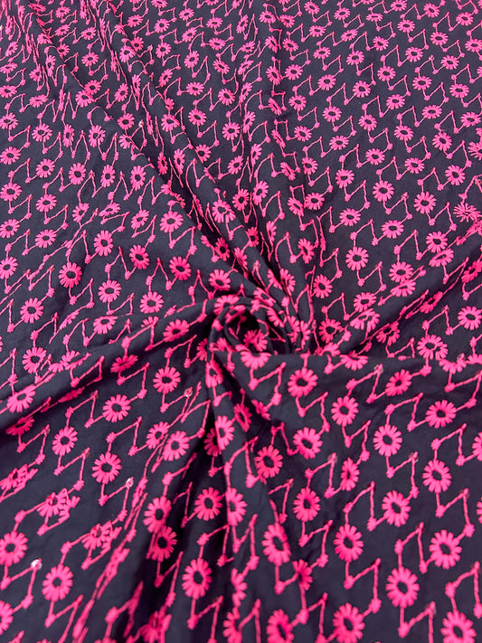 Contrast Embroidery Fabric – Black Base with Fuchsia Pink & Sequins