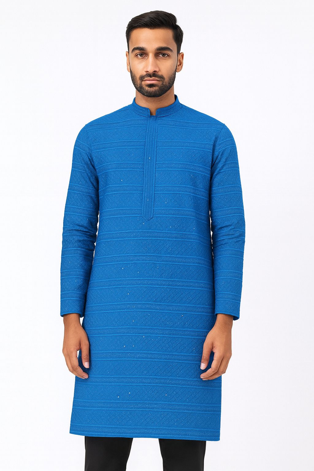 Men’s Kurta Fabric – Embroidery & Sequence Work  Blue