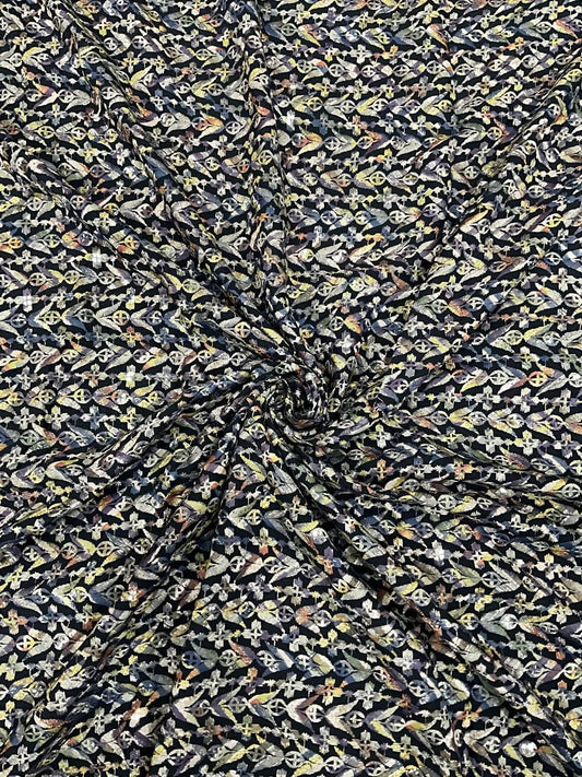 Premium rayon viscose sequin kurta fabric with all-over position print for festive menswear