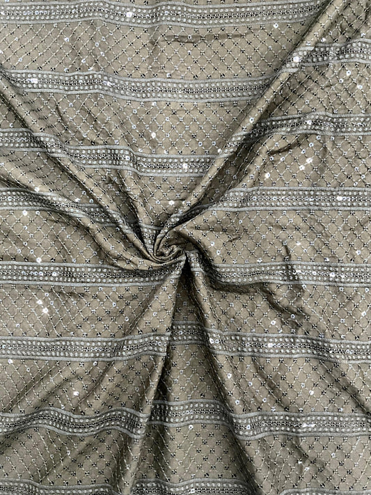Men’s Kurta Fabric – Embroidery & Sequence Work Olive