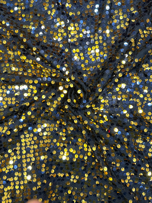 Blue yellow -Gold Tissue Sequin Work Fabric