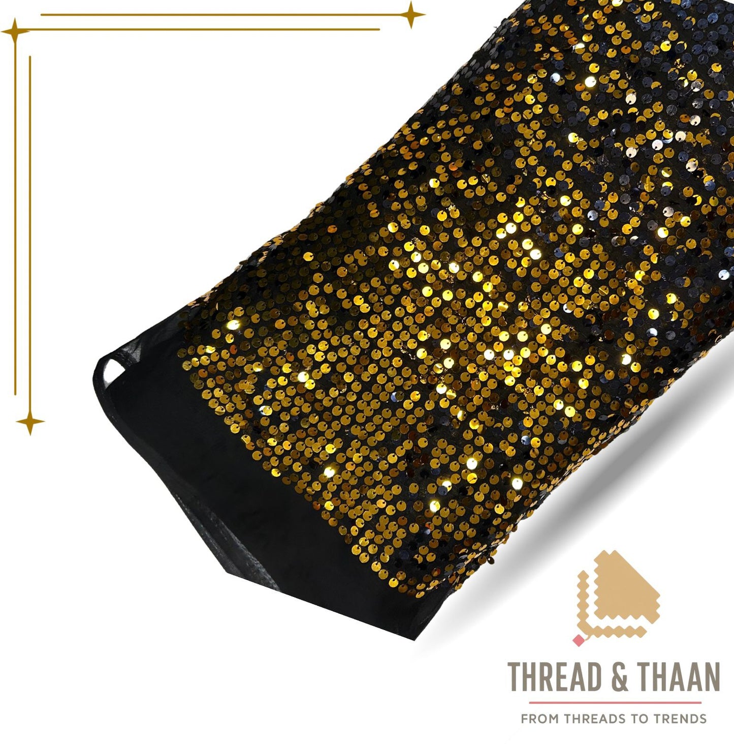 Blue yellow -Gold Tissue Sequin Work Fabric