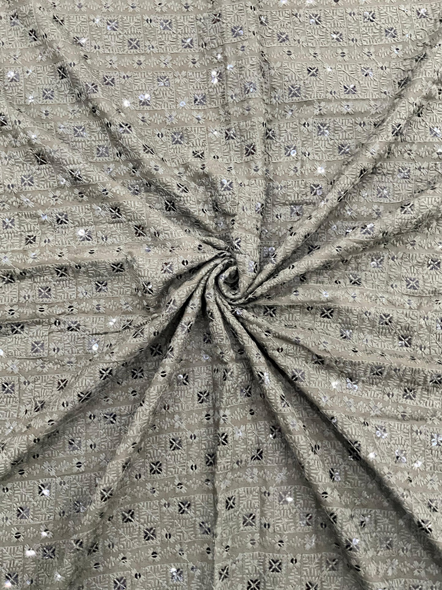 Men’s Kurta Fabric – Chess Design Embroidery on Rayon Viscose, 58” Width  OLIVE