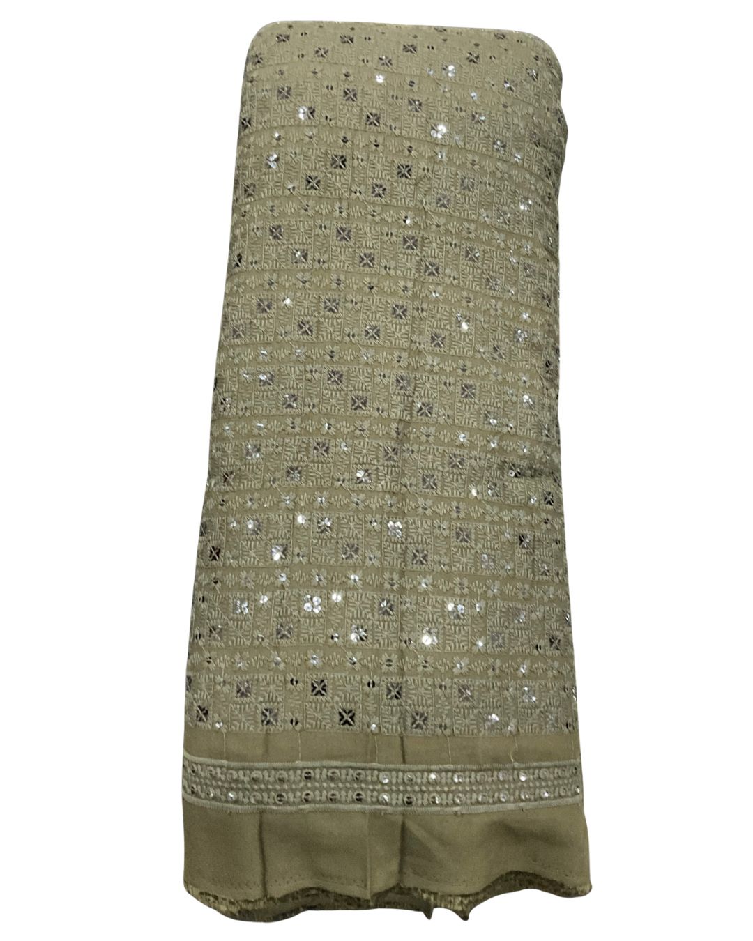 Men’s Kurta Fabric – Chess Design Embroidery on Rayon Viscose, 58” Width  OLIVE