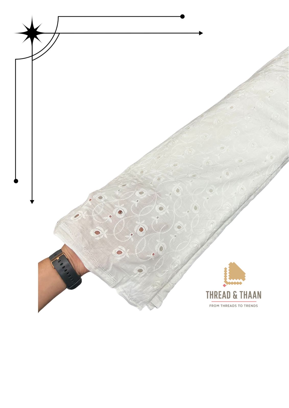 White Hakoba Schiffli Cotton Fabric