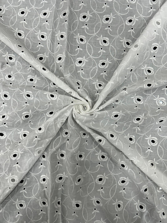 White Hakoba Schiffli Cotton Fabric