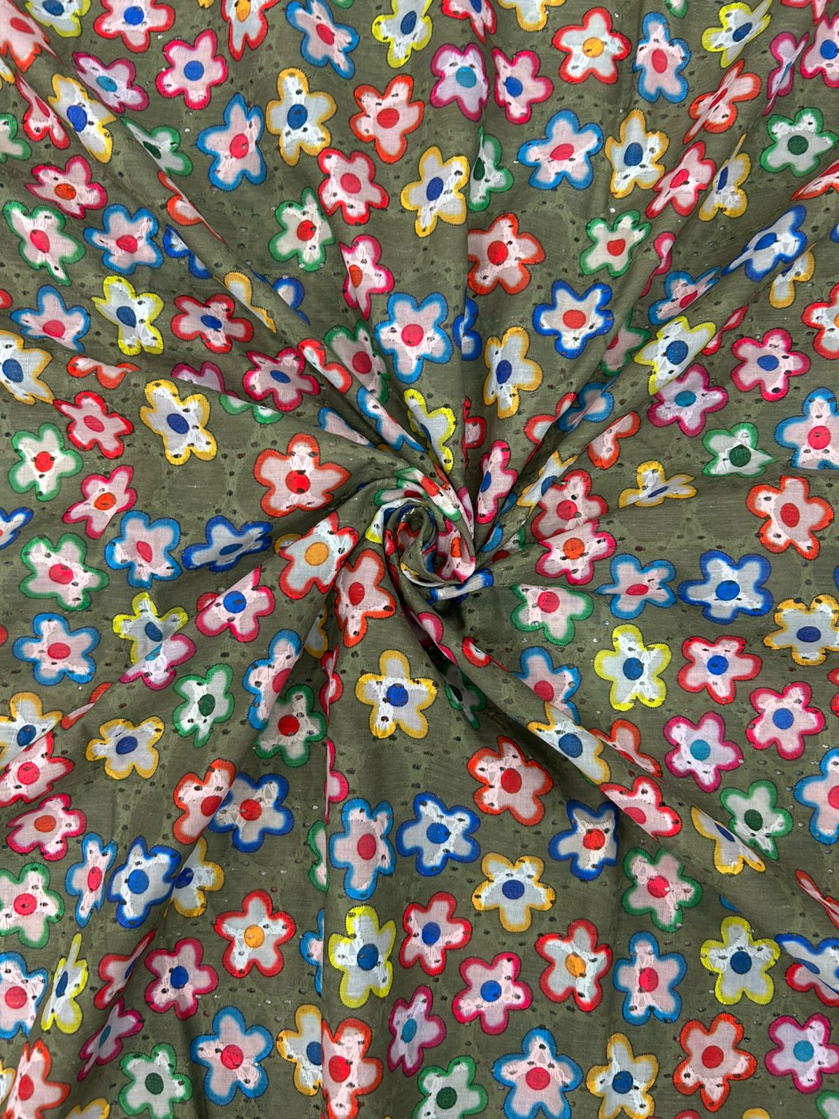 Hakoba  Embroidery Floral Print Fabric – 44” Width, Olive