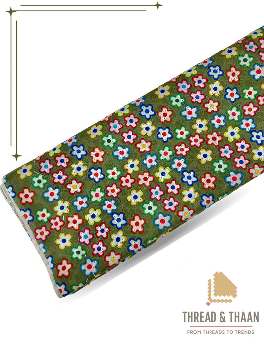 Hakoba  Embroidery Floral Print Fabric – 44” Width, Olive