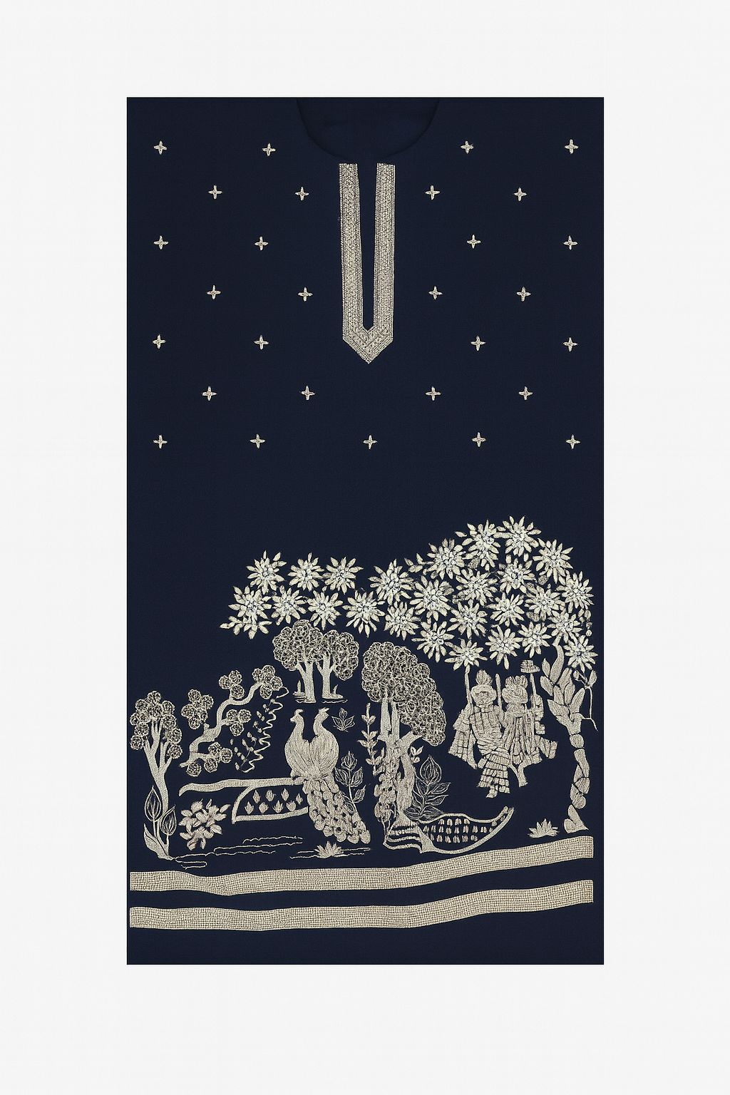 Unstitched Kurta Fabric – Embroidered Front Panel & Back (S–XXL)