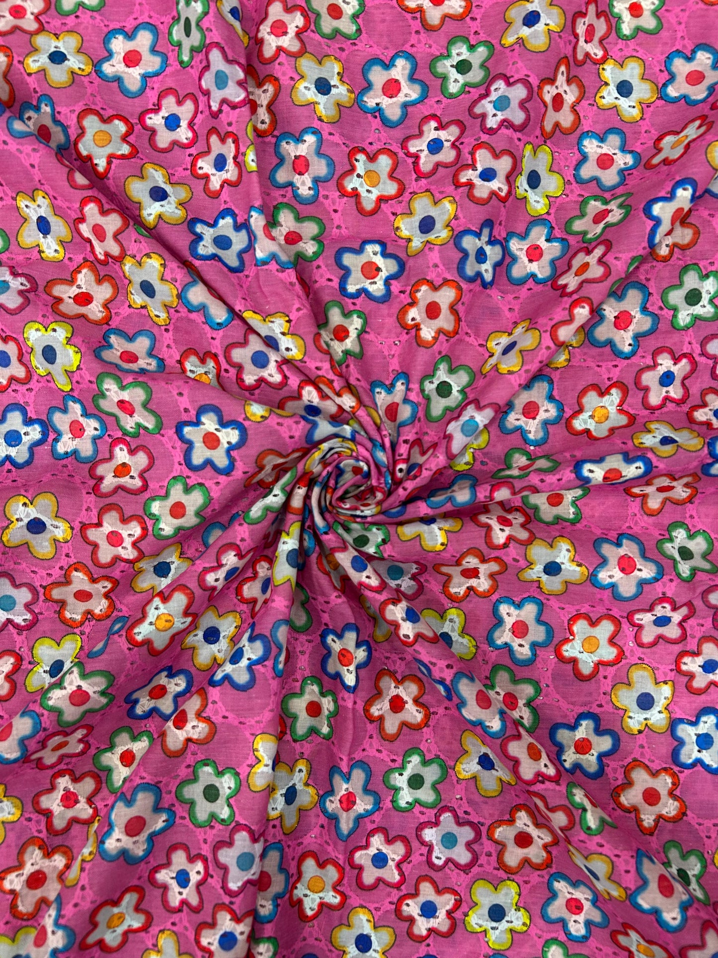 Hakuba Embroidery Floral Print Fabric – 44” Width, Pink