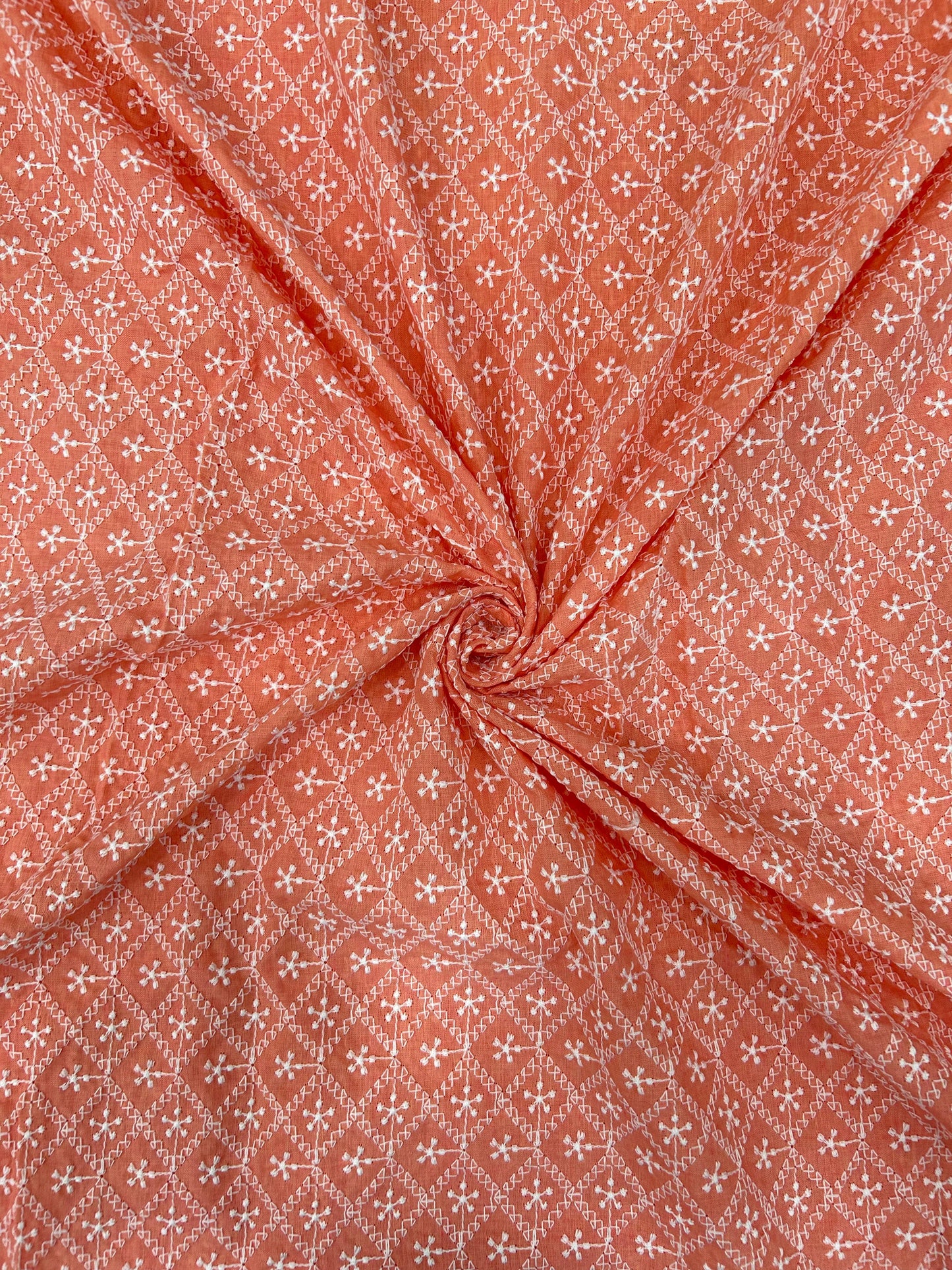 Lakhnavi All Over Cotton Embroidery Fabric – Pastel Pink