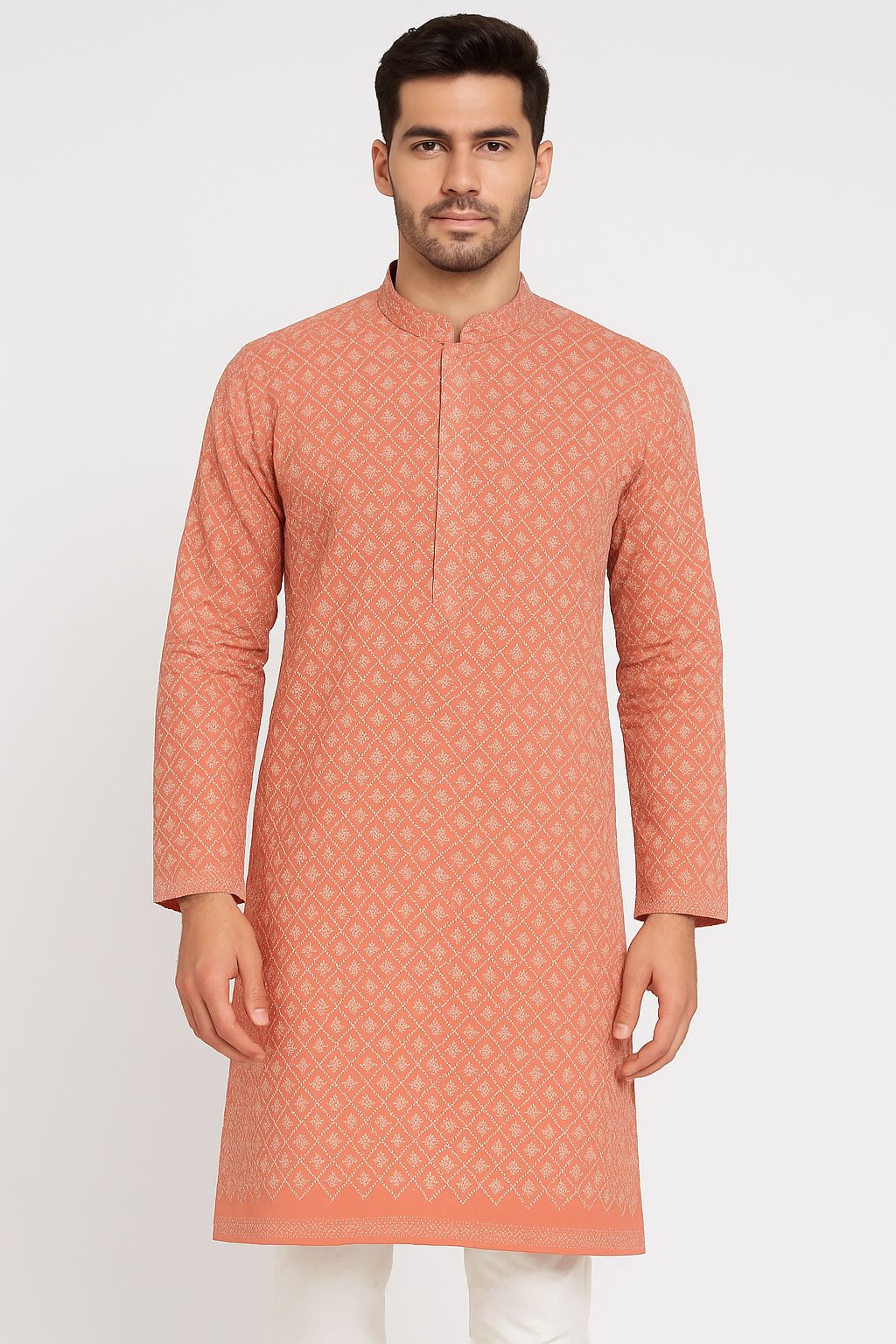 Lakhnavi All Over Cotton Embroidery Fabric – Pastel Pink