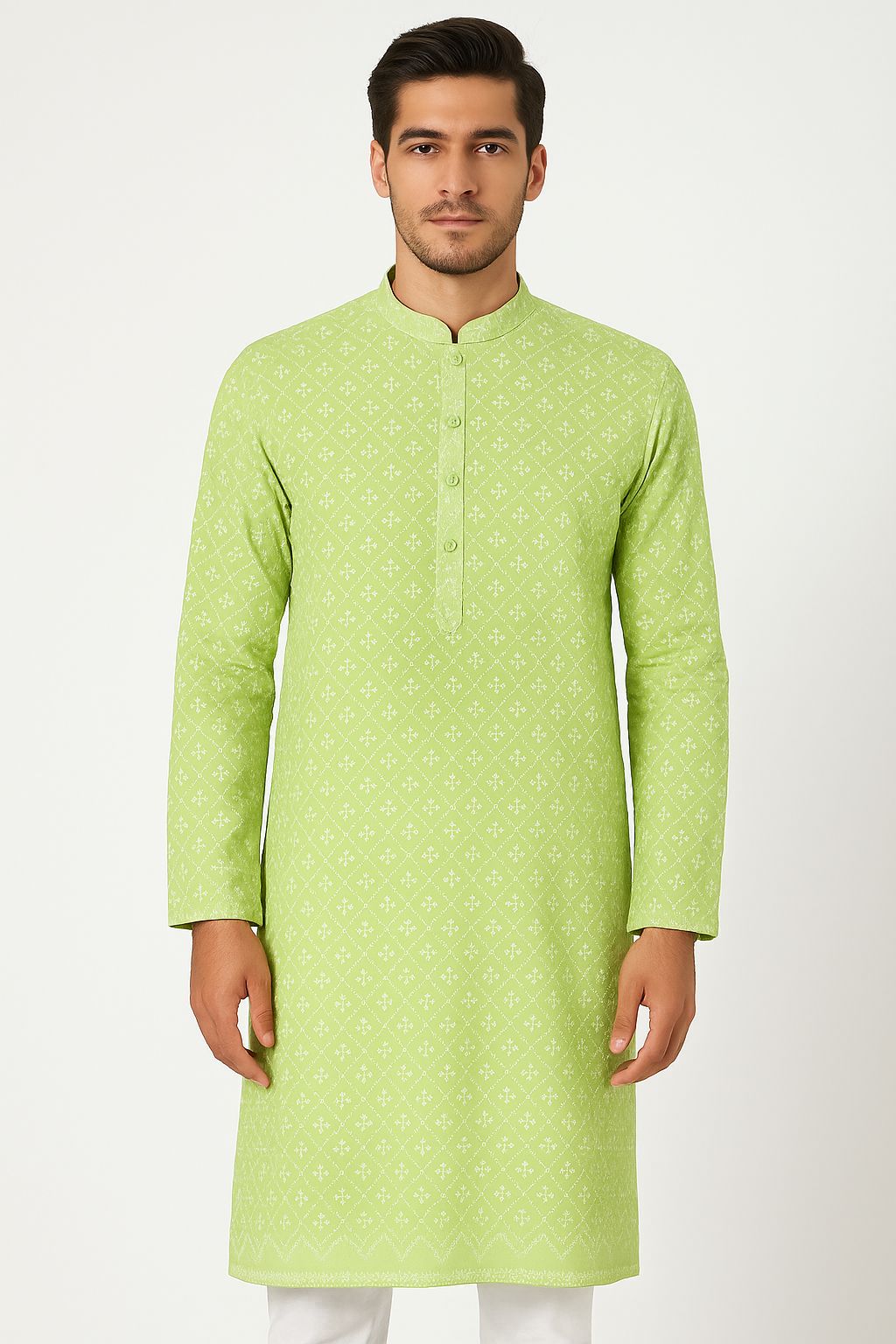 Lakhnavi All Over Cotton Embroidery Fabric – Pastel  Pista