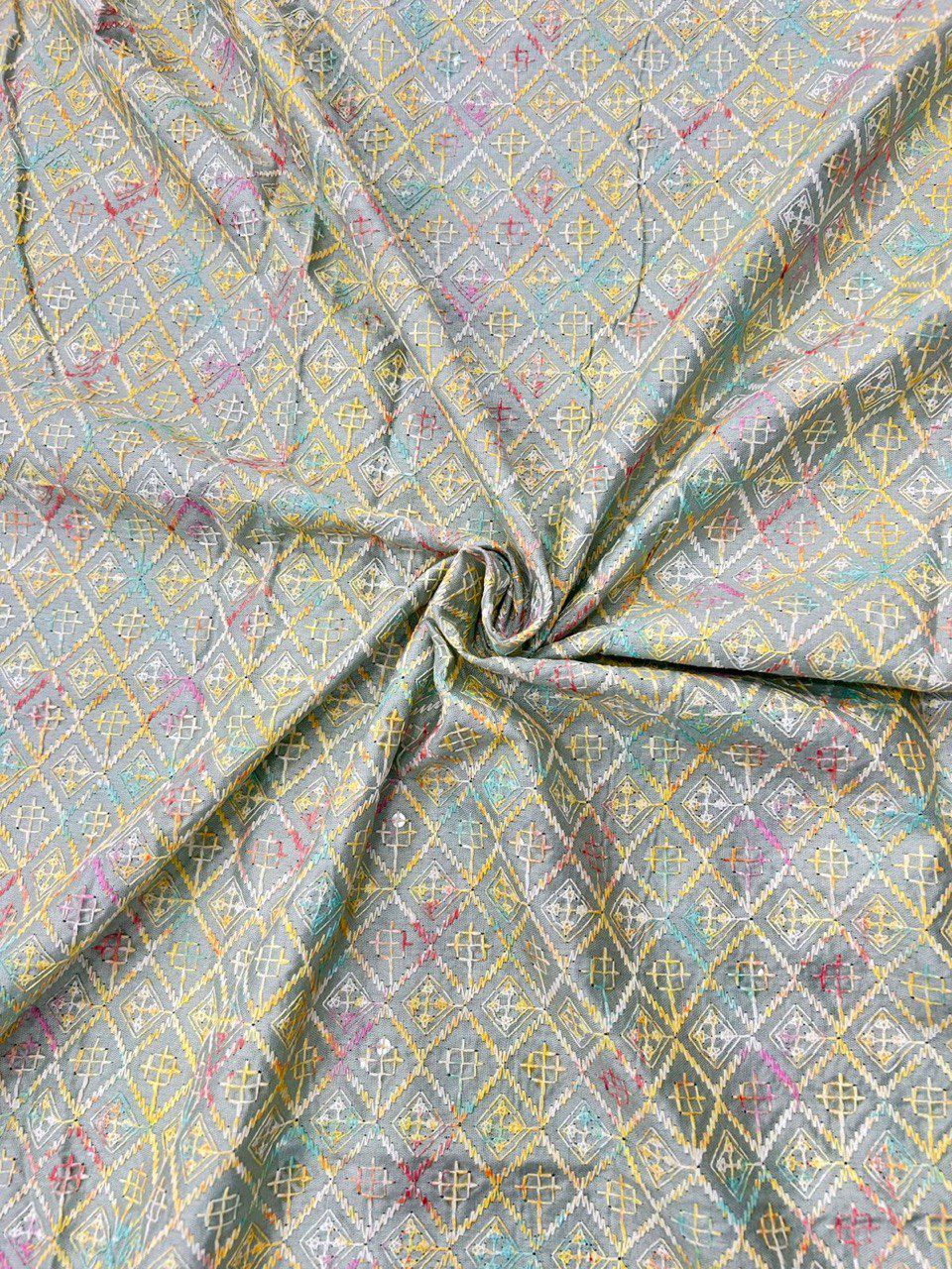 Digital Printed Embroidered Men’s  Kurta Fabric – Sequin Highlighted Rayon 58 Pista
