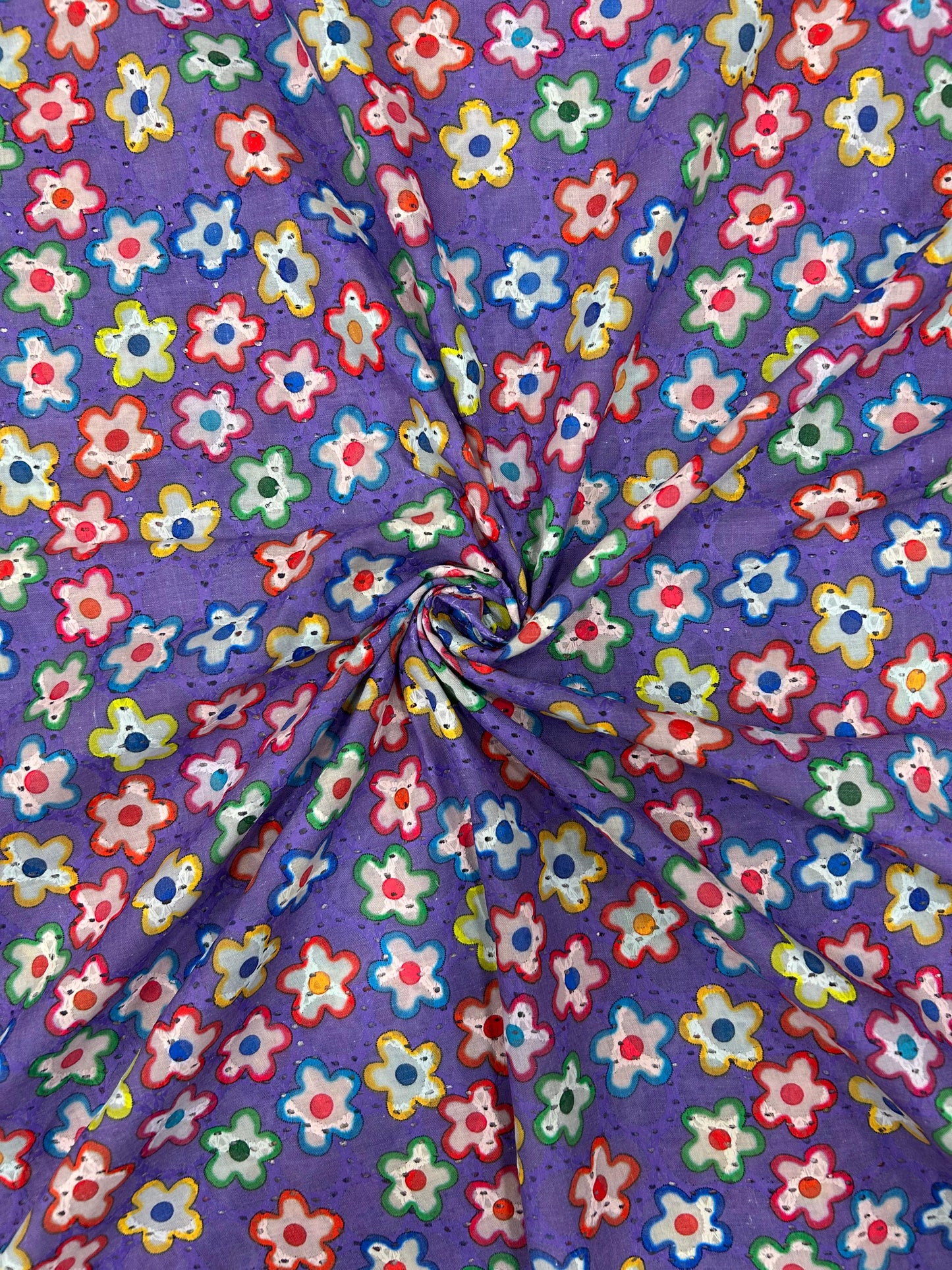 Hakuba Embroidery Floral Print Fabric – 44” Width Purple