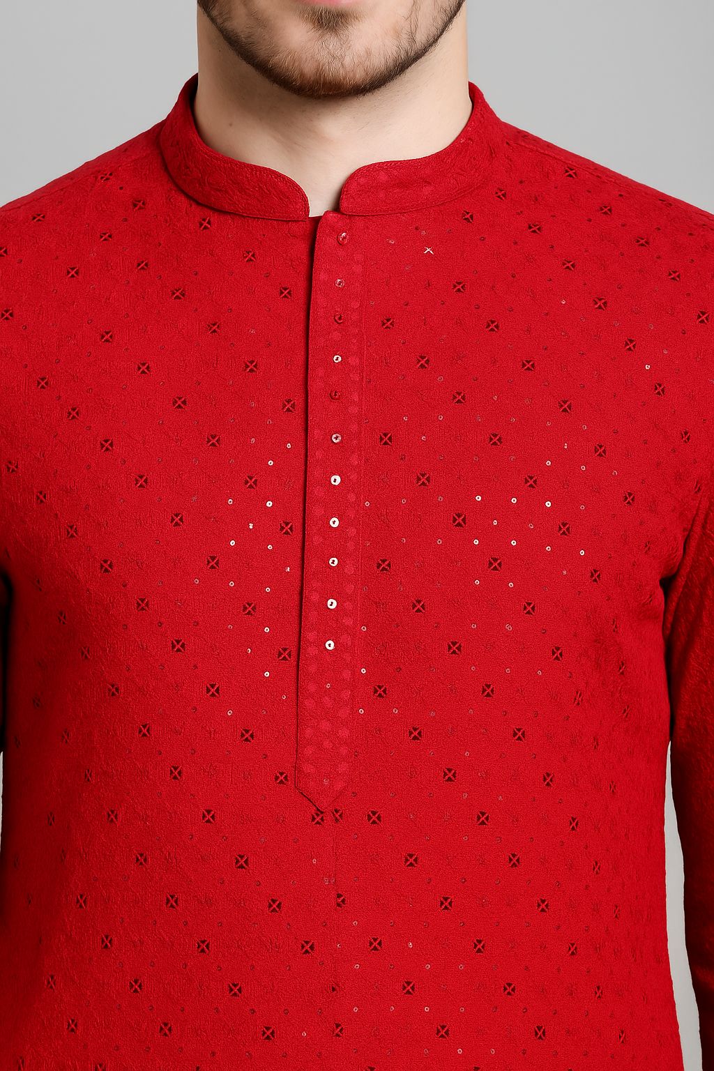 KURTA FABRIC  – Chess Heavy Embroidery with Sequence Work MEHROON