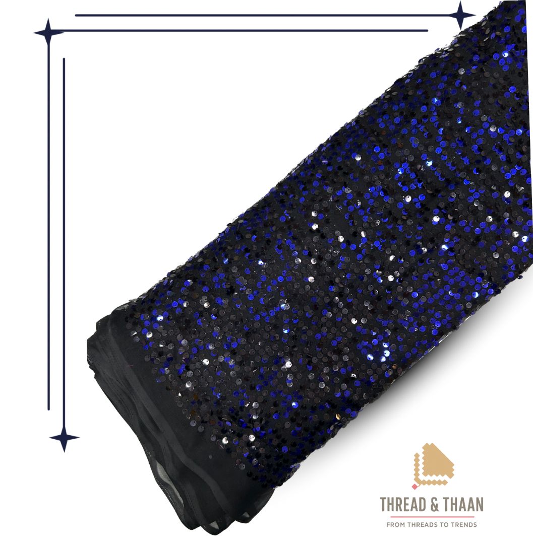 Midnight Blue Sequin -Gold Tissue Sequin Work Fabric
