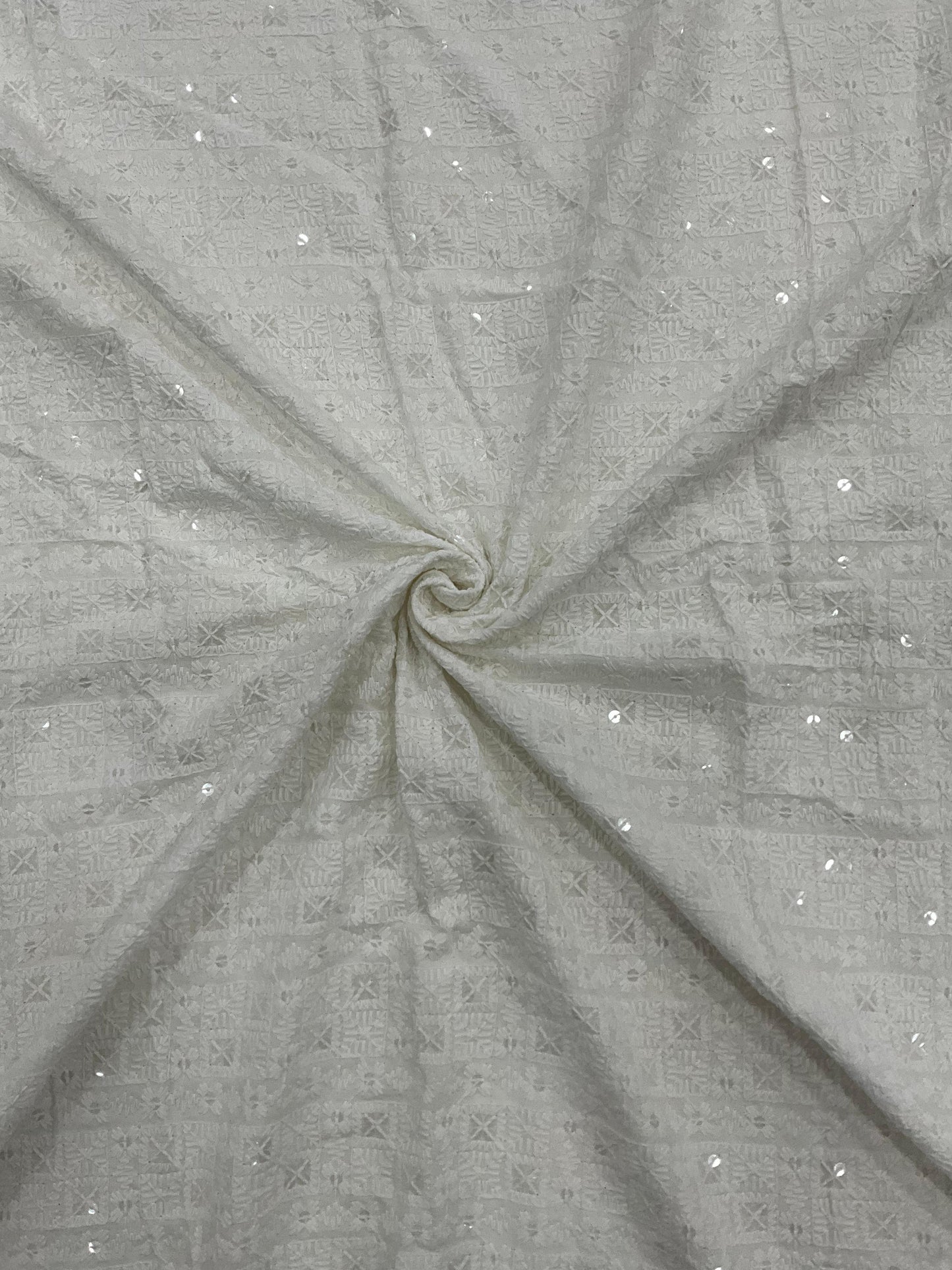 Men’s Kurta Fabric – Chess Design Embroidery on Rayon Viscose, 58” Width  WHITE