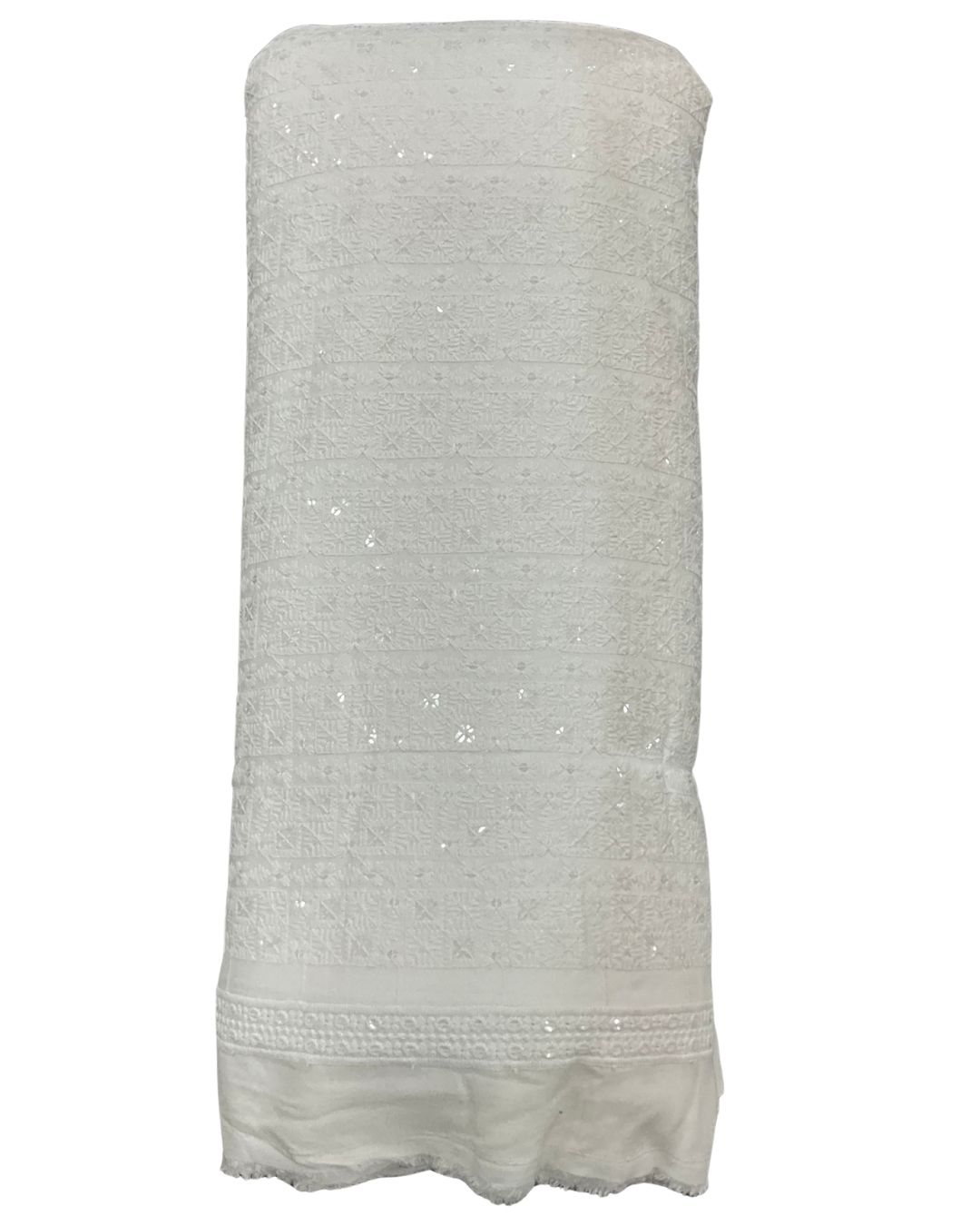 Men’s Kurta Fabric – Chess Design Embroidery on Rayon Viscose, 58” Width  WHITE