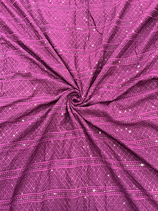 Men’s Kurta Fabric – Embroidery & Sequence Work  Wine